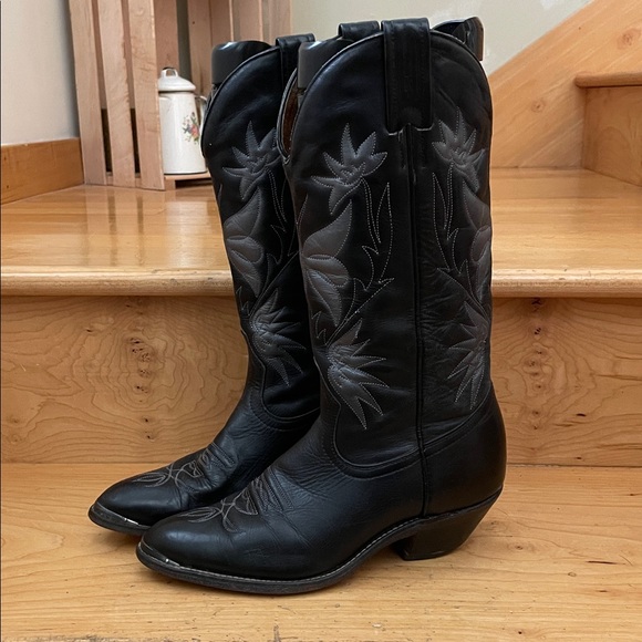 Boulet|Vintage |Black/Silver |Stitched Detailed |Western |Cowboy Boots |Size 7.5 - Picture 2 of 16